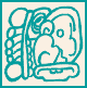 A Maya hieroglyph that has an abstract face with spiral and linear patterns.