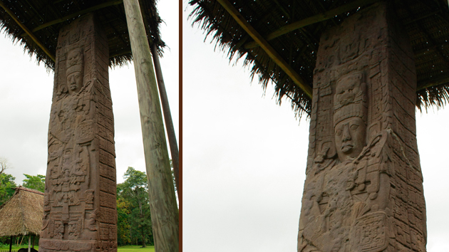 La <a href='#' class='glossary-tip' title="Un monumento en forma de columna, generalmente monolítico y con inscripciones y función conmemorativa, funeraria, o ceremonial.">Estela</a> E es el monolito esculpido más alto en el lugar, alcanzando 10,6 m (35 pies) de altura. Estos monumentos fueron esculpidos de bloques de arenisca roja traida de canteras a 5 km (3 millas) del sitio.&nbsp;<span class='italic'>Crédito de imagen:&nbsp;Julián Cruz Cortés</span>