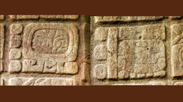 Los <a href='#' class='glossary-tip' title="El elemento fundamental de la escritura de los antiguos mayas.">glifos</a> del calendario 4 Ajaw 8 Kumk'u dan fecha al comienzo de la <a href='#' class='glossary-tip' title="De acuerdo a la mitología maya, estamos viviendo en la cuarta creación del Universo, que empezó el 11 de agosto de 3114 a.C.">Cuarta Creación</a> en la <a href='#' class='glossary-tip' title="Teoría, modelo o idea sobre el origen, estructura y evolución del cosmos o universo.">cosmología</a> maya.&nbsp;<span class='italic'>Crédito de imagen:&nbsp;Tepeu Roberto Poz Salanic</span>