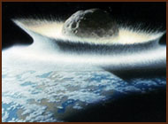 Simulated image of meteor hitting planet earth